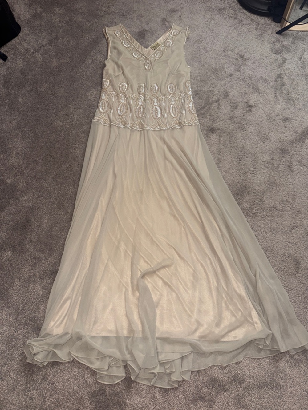 Midnight Velvet Ivory Beaded Maxi Dress Sleeveless Formal Evening Gown SIZE XL
